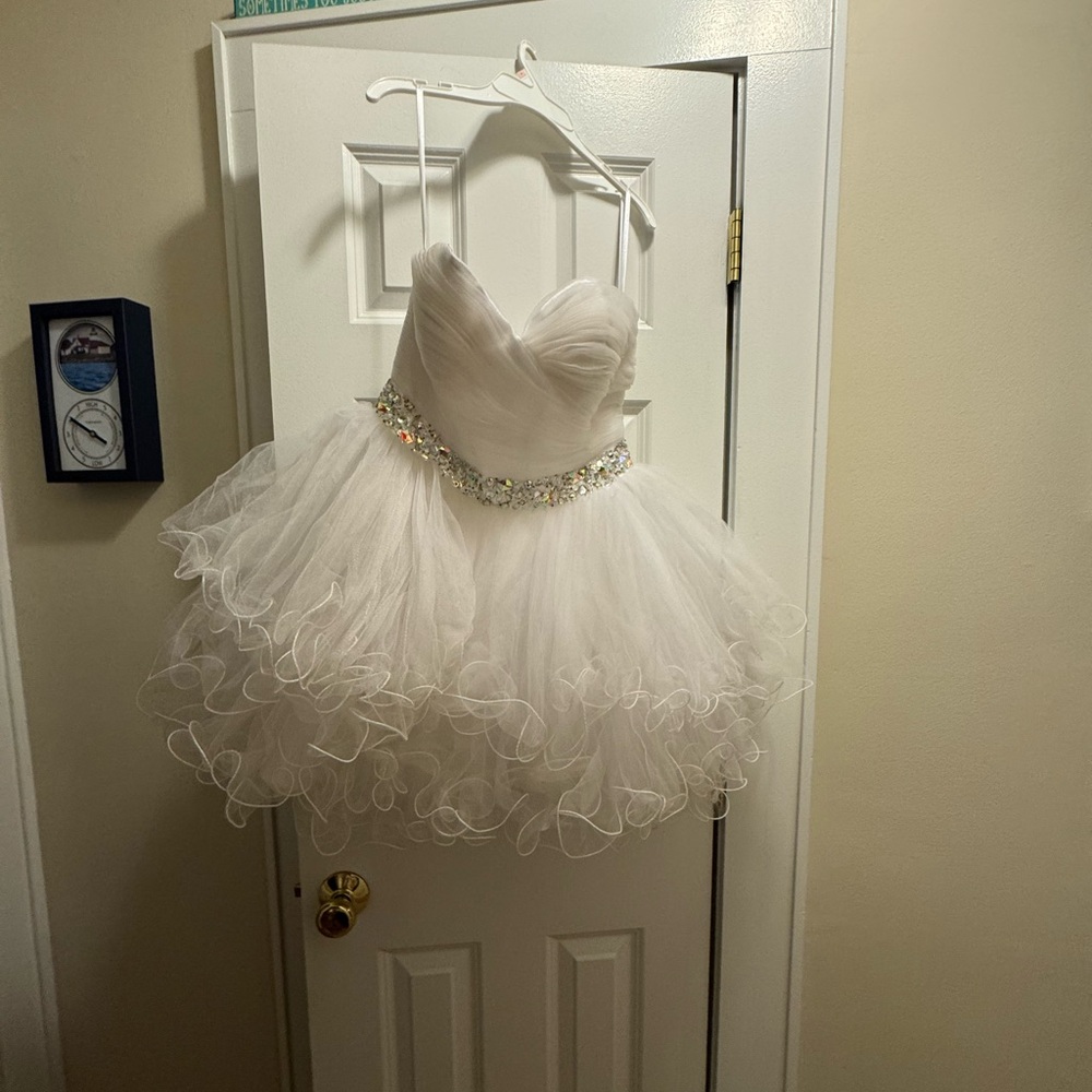 May Queen White Mini Dress with Silver Accents